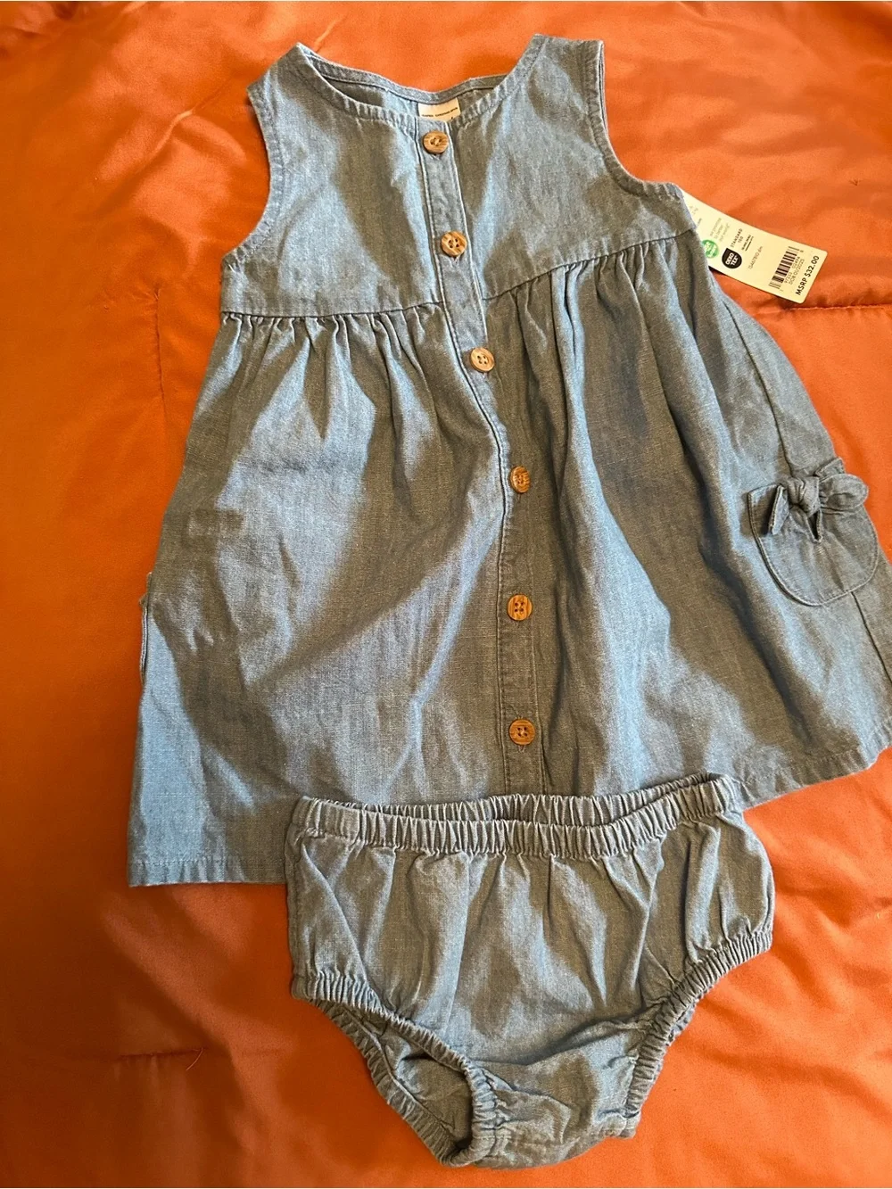 Girls' Chambray Button-Front Dress and Diaper Cover - Light Blue